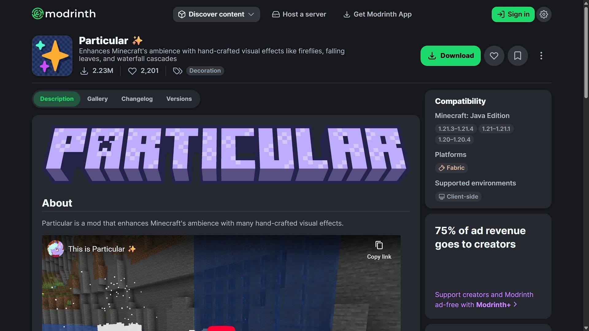 The particular mod can be downloaded from Modrinth (Image via Modrinth/Chai)